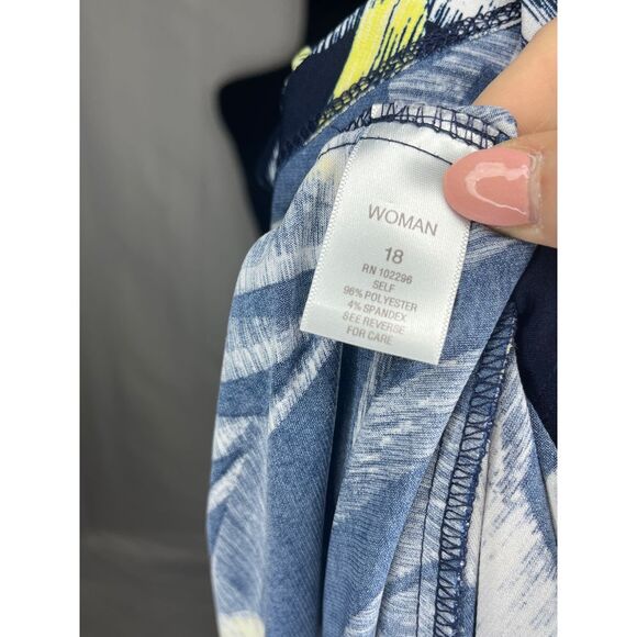 Dressbarn Tropical Print Dress Navy Blue Green White Floral‎ Dress, Size 18 - Picture 7 of 10